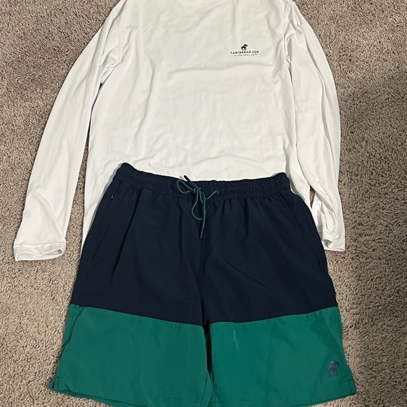 Caribbean Joe Men’s Swim Trunks Shorts & Fishing Camp Shirt Set / Size M UPF 50 - Picture 2 of 10